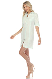 Vestido clásico guayabera para mujer, de mezcla de lino, manga corta, botones