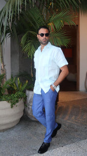 Men's 100% Linen Classic Four-Pocket Short Sleeve Guayabera Shirt