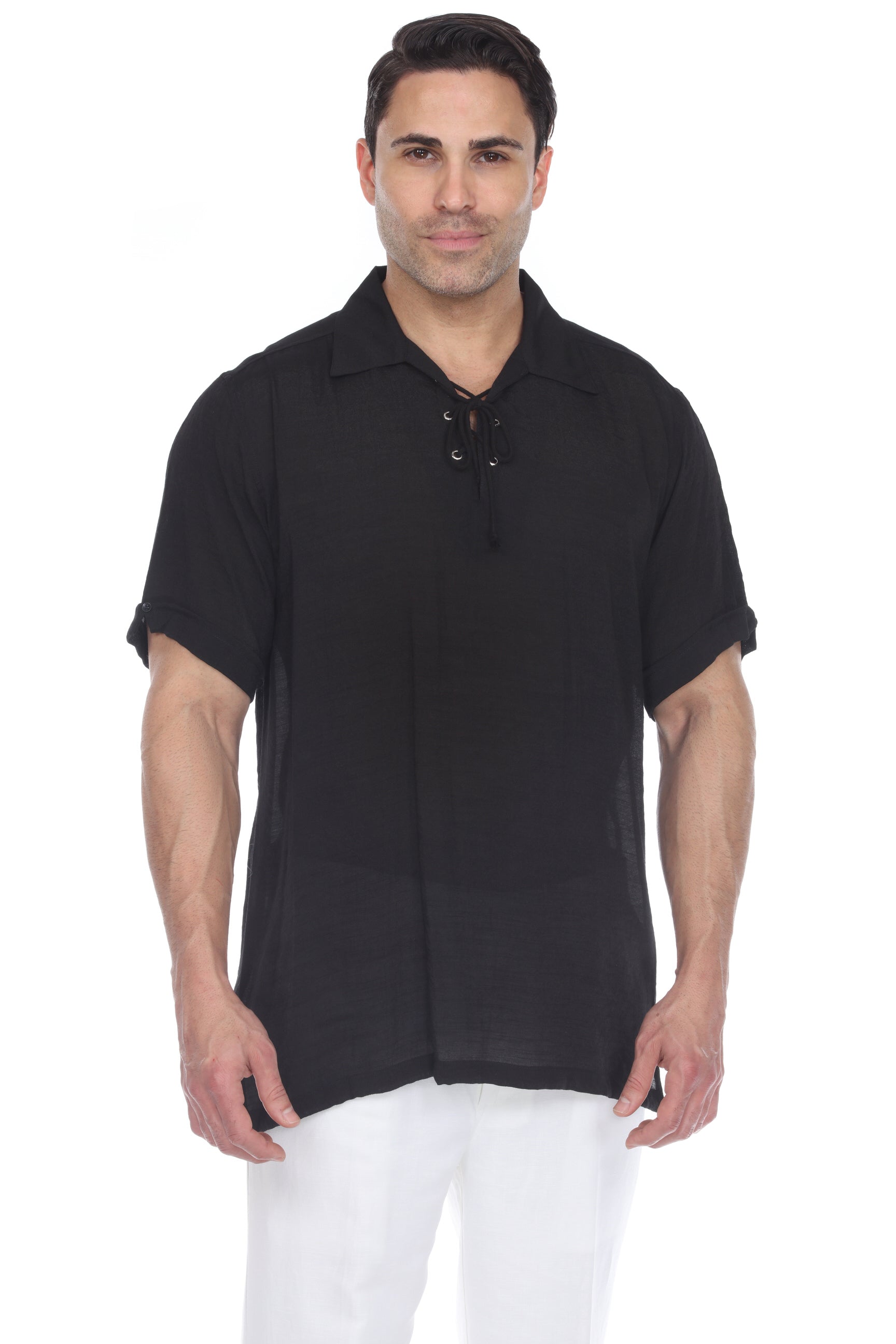 Men's Casual Lace Up Short Sleeve Beach Shirt - Mojito Collection - Mens Shirt, Mojito Beachwear Shirt, Mojito Shirt, Resortwear Shirt