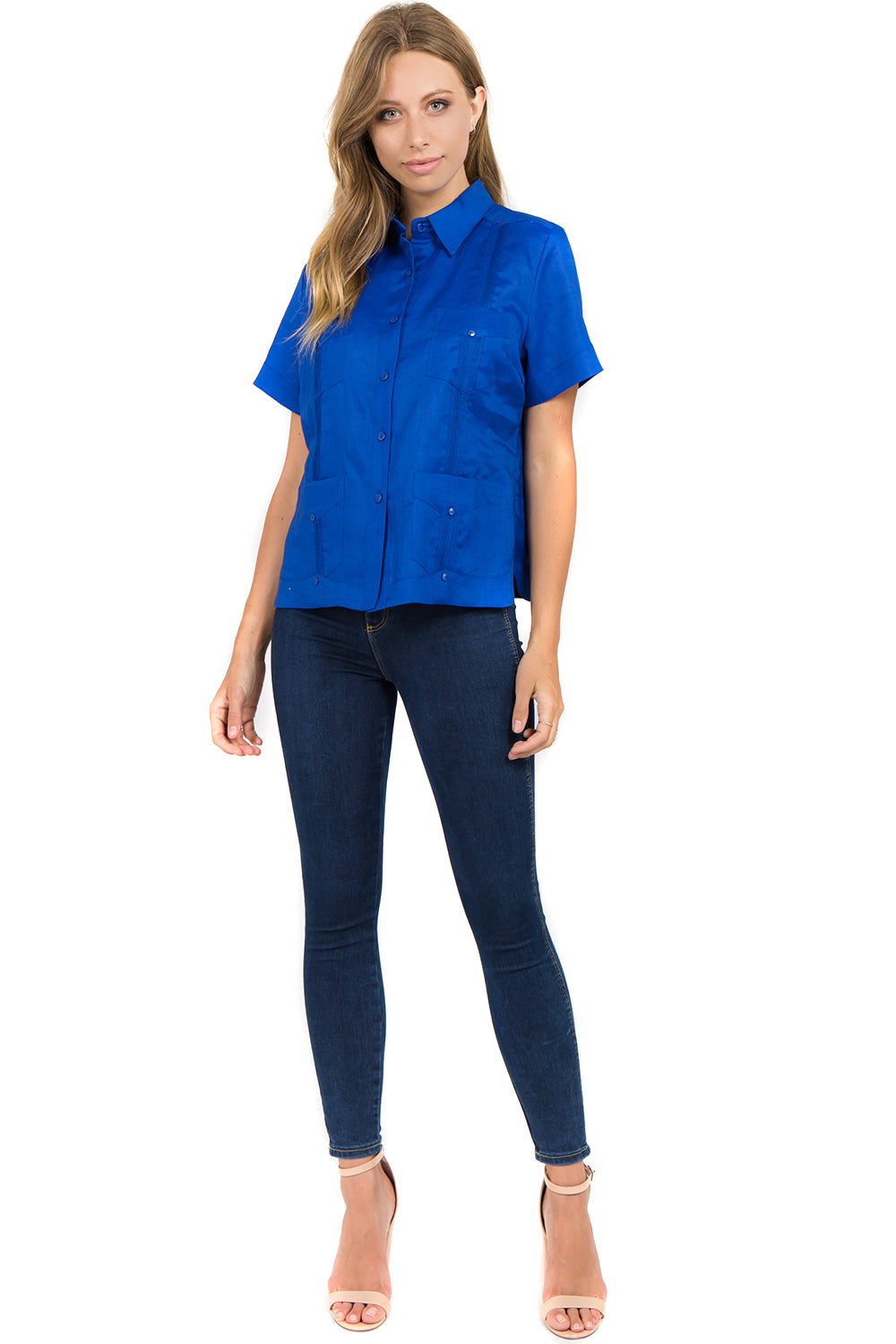 Women's Traditional Guayabera Shirt Premium 100% Linen Short Sleeve XS-3X - Mojito Collection - Ladies Guayabera Shirt, Mojito Lady Guayabera, Short Sleeve Shirt, Women's Guayabera, Womens Sh