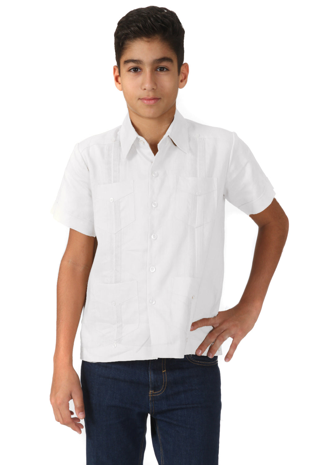 Youth Boys Cotton Blend Guayabera Shirt Short Sleeve 12-18 - Mojito Collection - Boys Guayabera Shirt, Guayabera, Mojito Guayabera Shirt, Short Sleeve