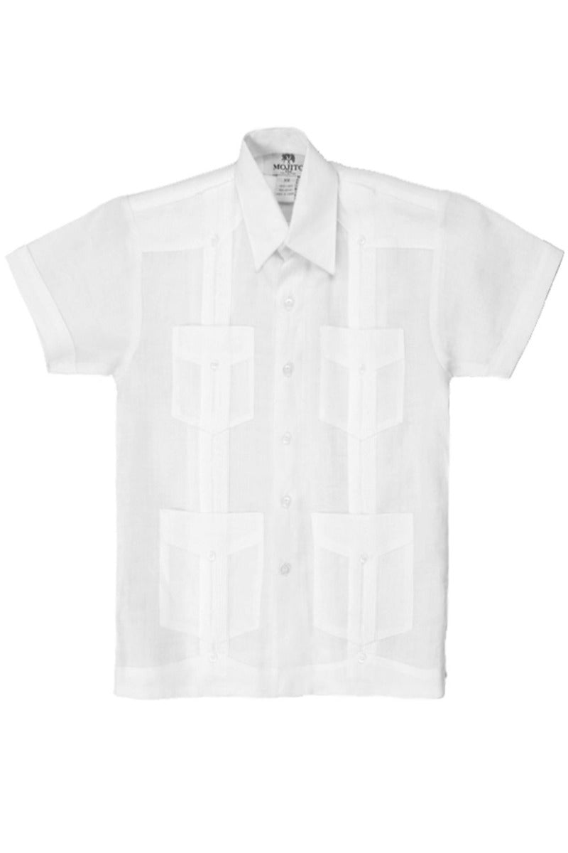 Camisa guayabera de lino para niños pequeños, manga corta, diseño