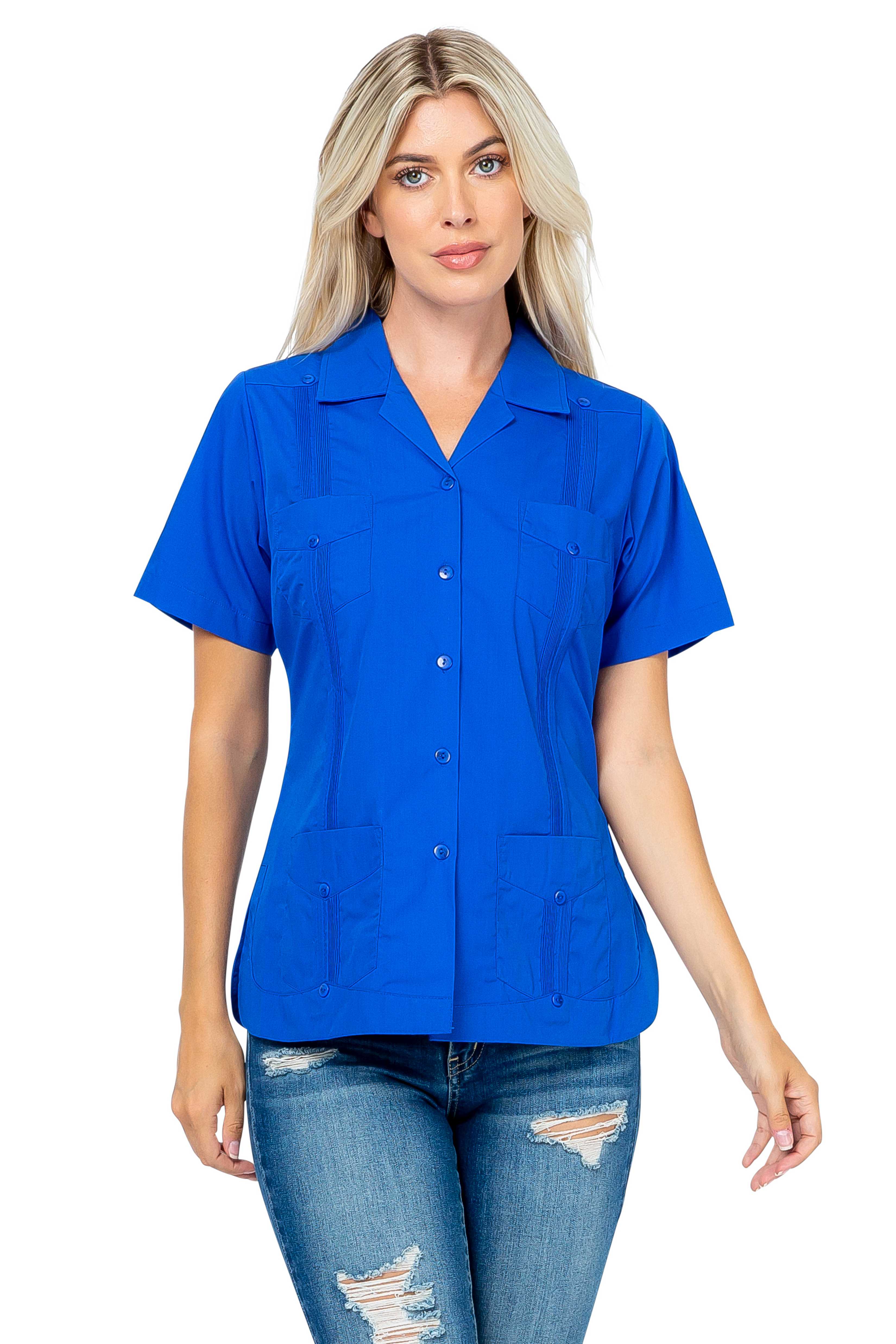 Women's Traditional Guayabera Shirt Cotton Blend 4 Pocket Design Short Sleeve - Mojito Collection - Mojito Lady Guayabera Shirt, Women's Guayabera Shirt, Womens Guayabera Short Sleeve Shirt,