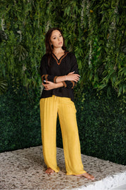 Blusa informal de mujer con escote en V y mangas dolman con ribete de crochet para resort