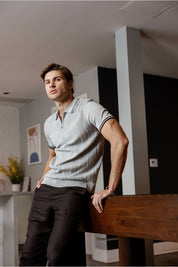 Mojito Mens Stylish Premium Knit Textured Polo Shirt with Zipper Closure