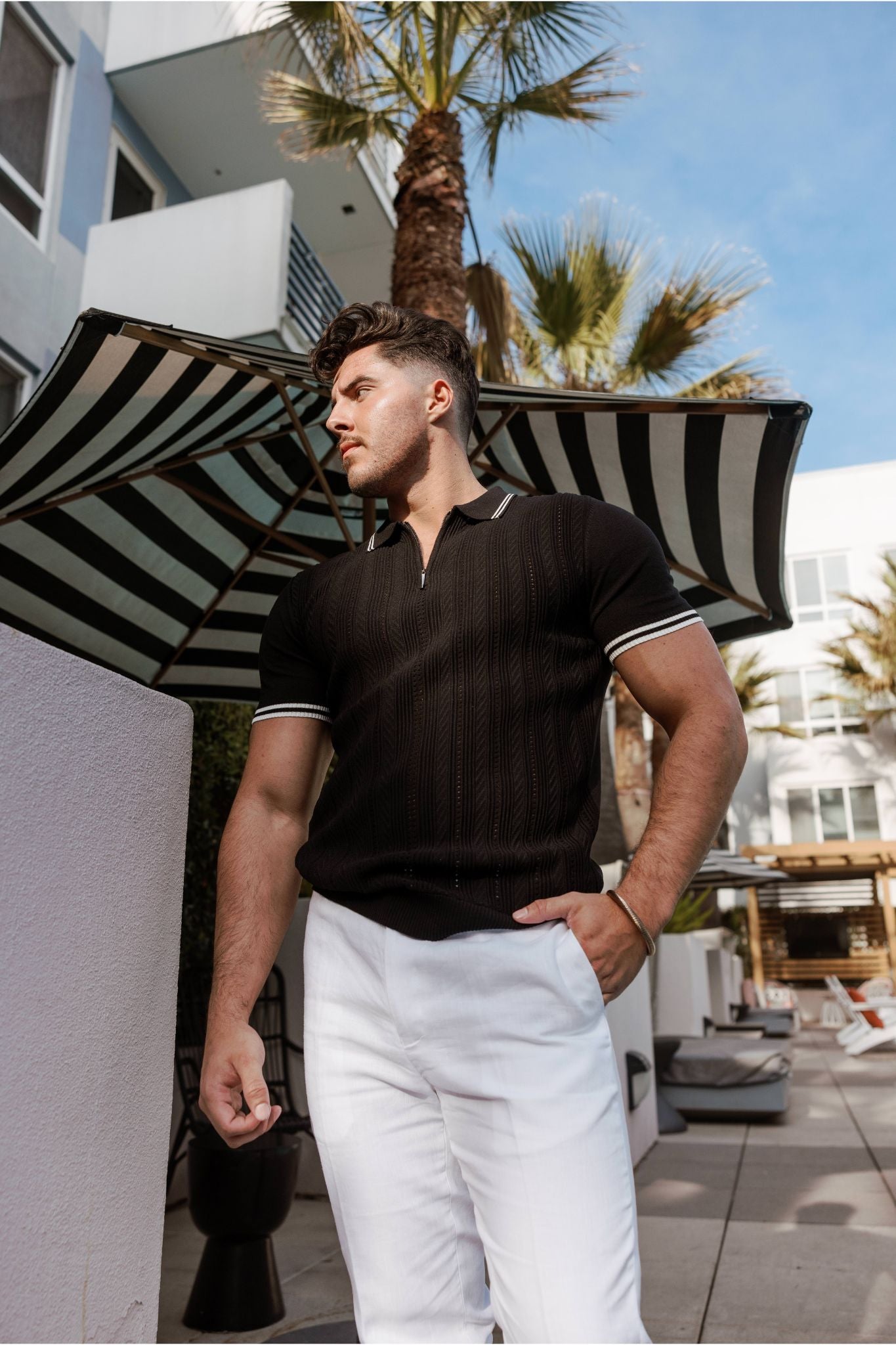 Mojito Mens Stylish Premium Knit Textured Polo Shirt with Zipper Closure