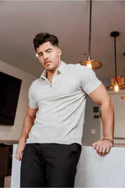 Mojito Mens Premium Stylish Polo Shirt with Modern Textured Pattern and Zipper Neckline