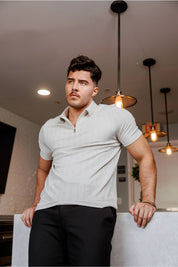 Mojito Mens Premium Stylish Polo Shirt with Modern Textured Pattern and Zipper Neckline