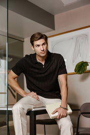 Mojito Mens Premium Stylish Polo Shirt with Modern Textured Pattern and Zipper Neckline