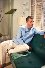 Mojito Men’s 100% Linen Mandarin Collar Resort Wedding Guayabera with Pleated Detailing