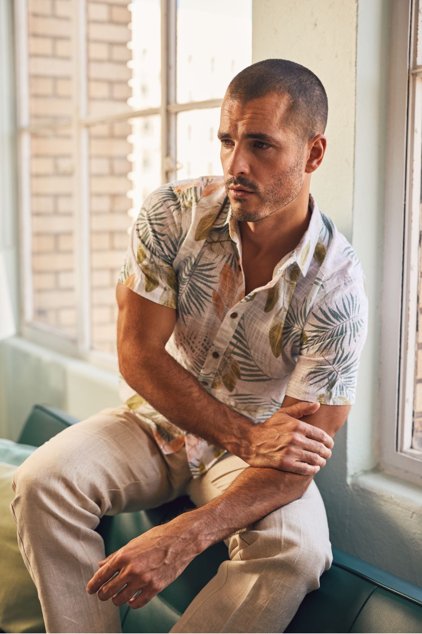 Mojito Men's Resort Style Casual Linen Blend Print Shirt