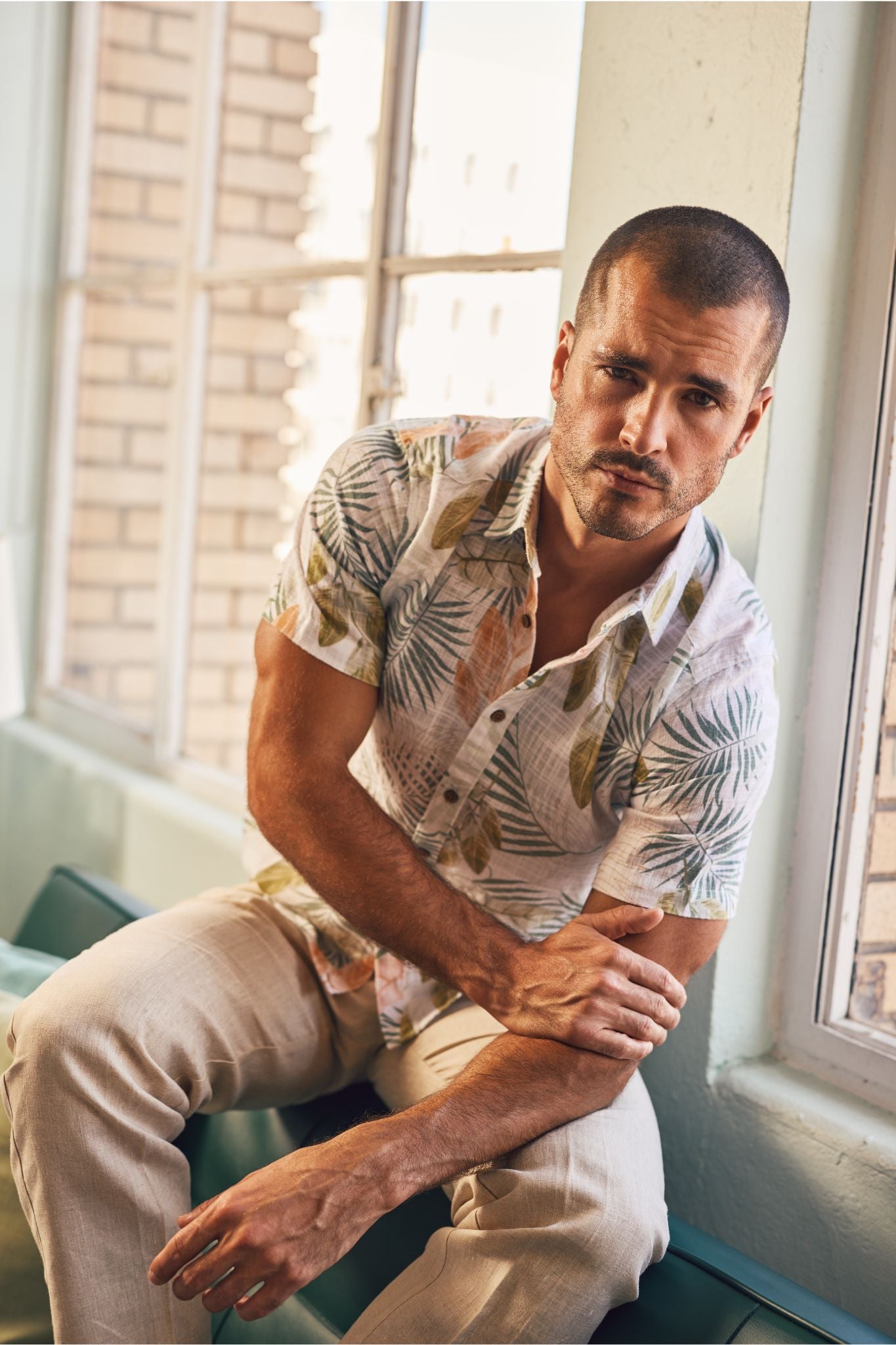 Mojito Men's Resort Style Casual Linen Blend Print Shirt