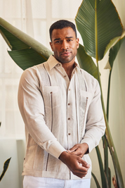 Mojito Men's Guayabera Shirt Chacabana with Contrast Trim 100% Linen Long Sleeve