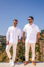 Mojito Men's 100% Linen Resort Shirt Short Sleeve with Pin Tuck and Embroidery Accent