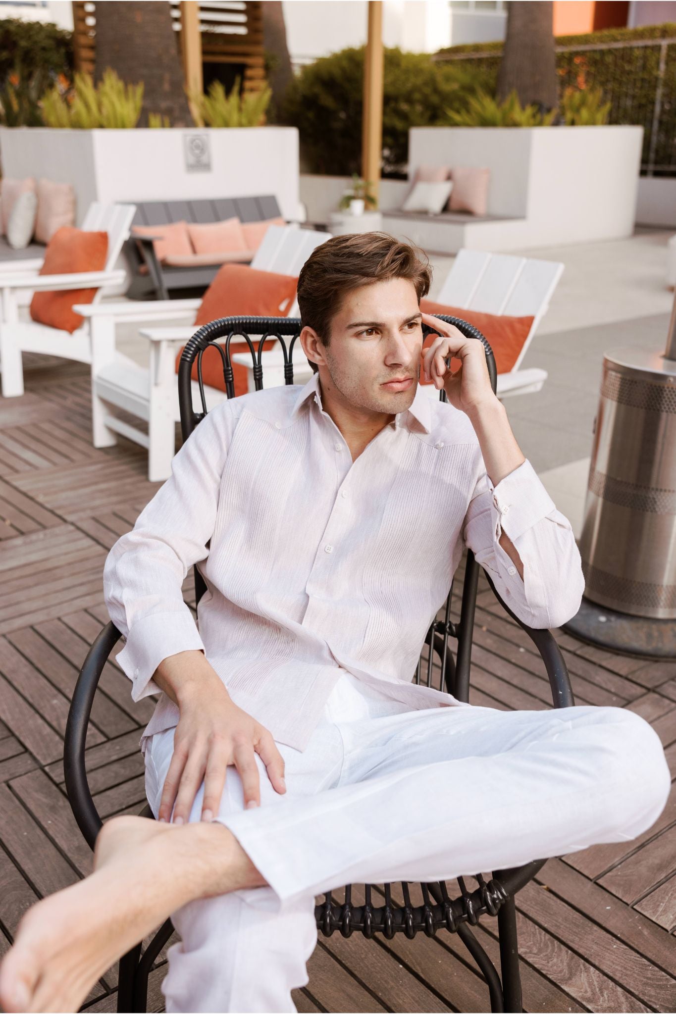 Camisa Guayabera Chacabana 100% Lino para Hombre de la Colección Mojito, Manga Larga con Puños Franceses y Detalle Plisado