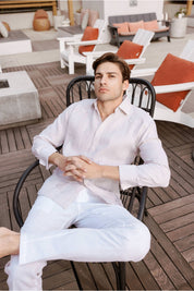 Camisa Guayabera Chacabana 100% Lino para Hombre de la Colección Mojito, Manga Larga con Puños Franceses y Detalle Plisado