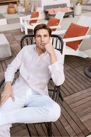 Camisa Guayabera Chacabana 100% Lino para Hombre de la Colección Mojito, Manga Larga con Puños Franceses y Detalle Plisado