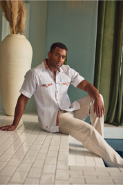 Camisa Guayabera para Hombre Manga Corta 100% Lino con Estampado Elegante