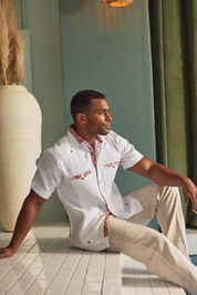 Camisa Guayabera para Hombre Manga Corta 100% Lino con Estampado Elegante