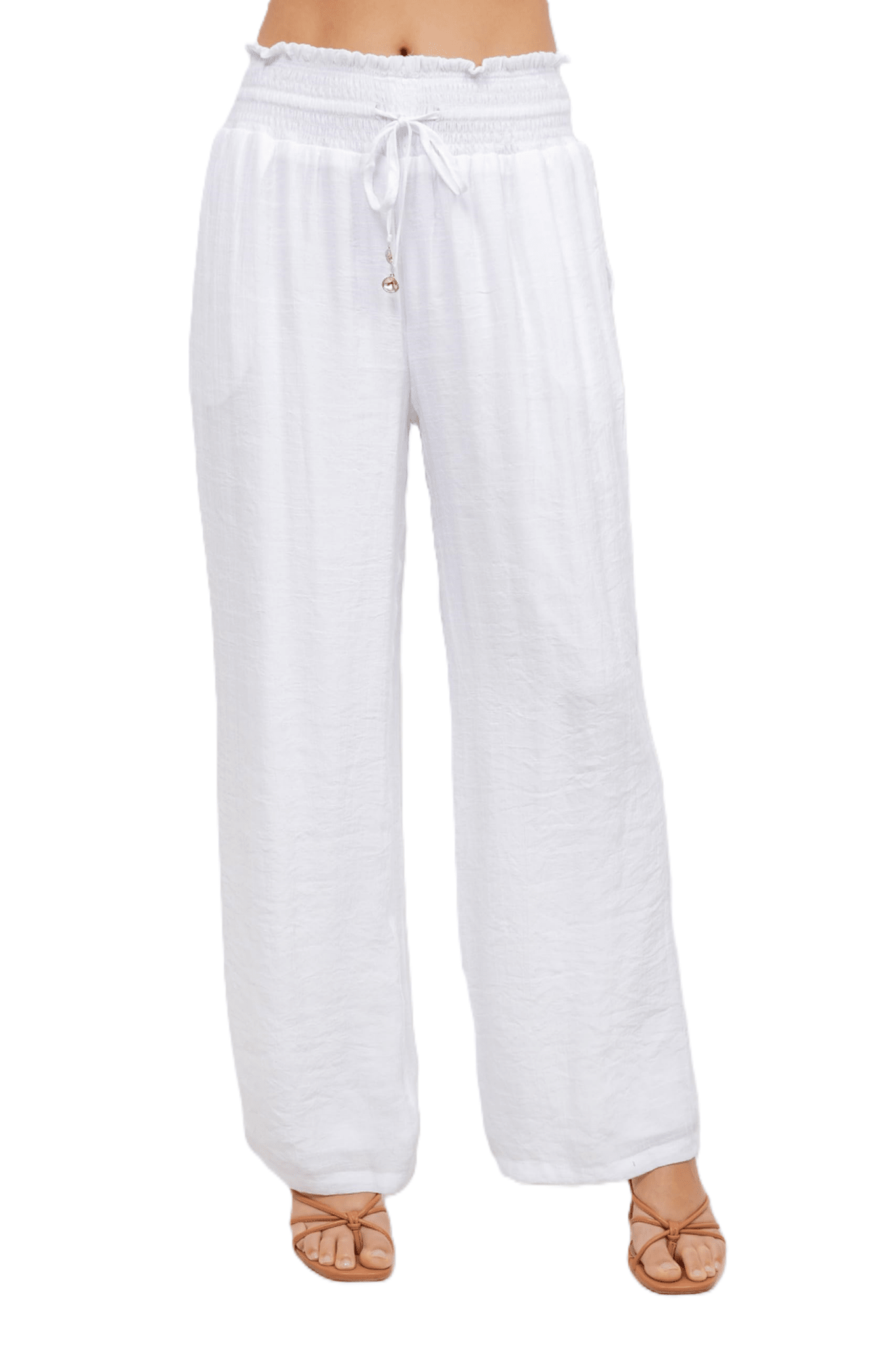 Pantalón Palazzo con cordón y cintura fruncida para mujer, ropa informal de resort