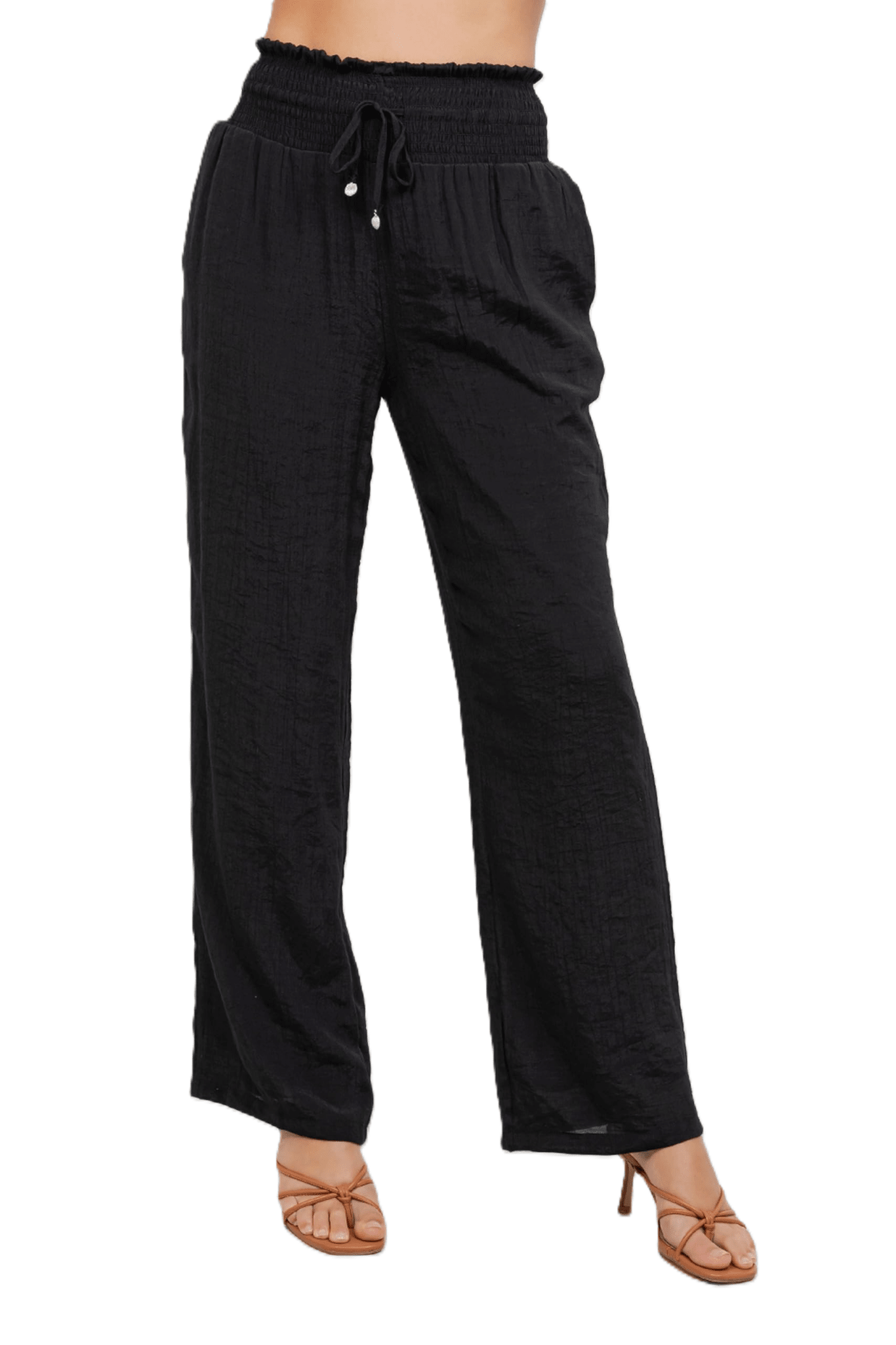 Pantalón Palazzo con cordón y cintura fruncida para mujer, ropa informal de resort