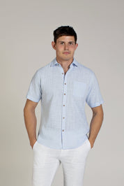 Camisa de manga corta de mezcla de lino con diseño cruzado para hombre