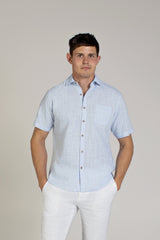 Camisa de manga corta de mezcla de lino con diseño cruzado para hombre
