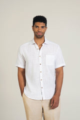 Camisa de manga corta de mezcla de lino con diseño cruzado para hombre