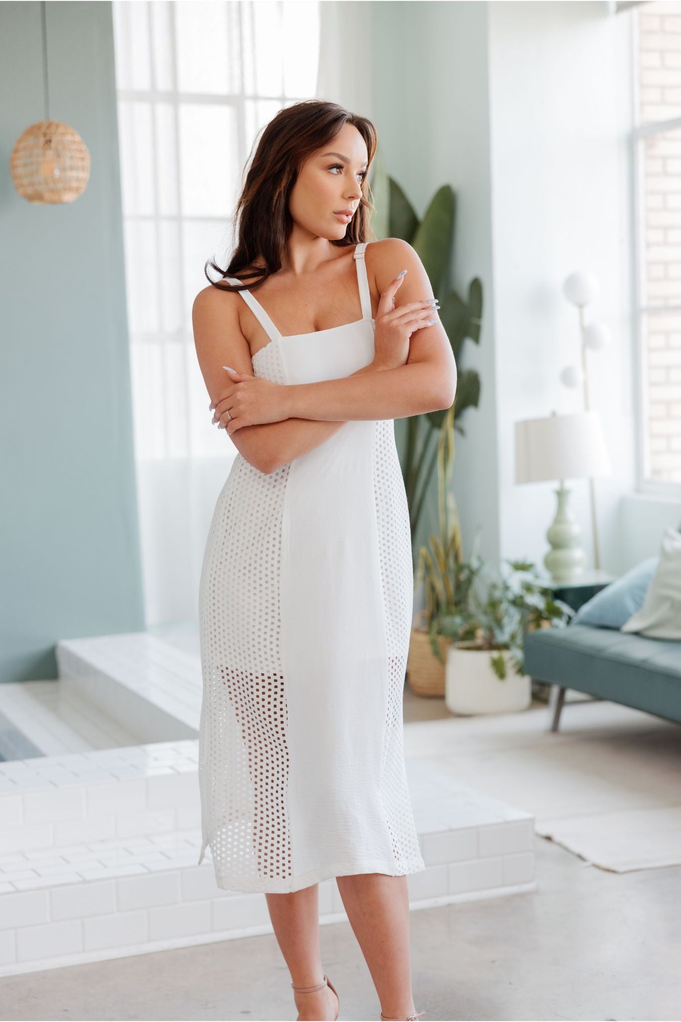 Women's Casual Resort Wear Tank Dress Mid Length with Cut Out Design