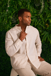 Men's 100% Linen Mandarin Collar Long Sleeve Shirt