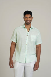 Camisa de manga corta de mezcla de lino con diseño cruzado para hombre