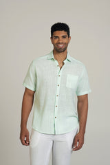 Camisa de manga corta de mezcla de lino con diseño cruzado para hombre