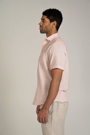 Camisa de manga corta de mezcla de lino con diseño cruzado para hombre