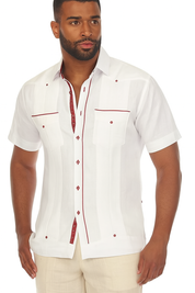 Mojito Men's 100% Linen Guayabera Chacabana Shirt Short Sleeve with Print Trim Accent