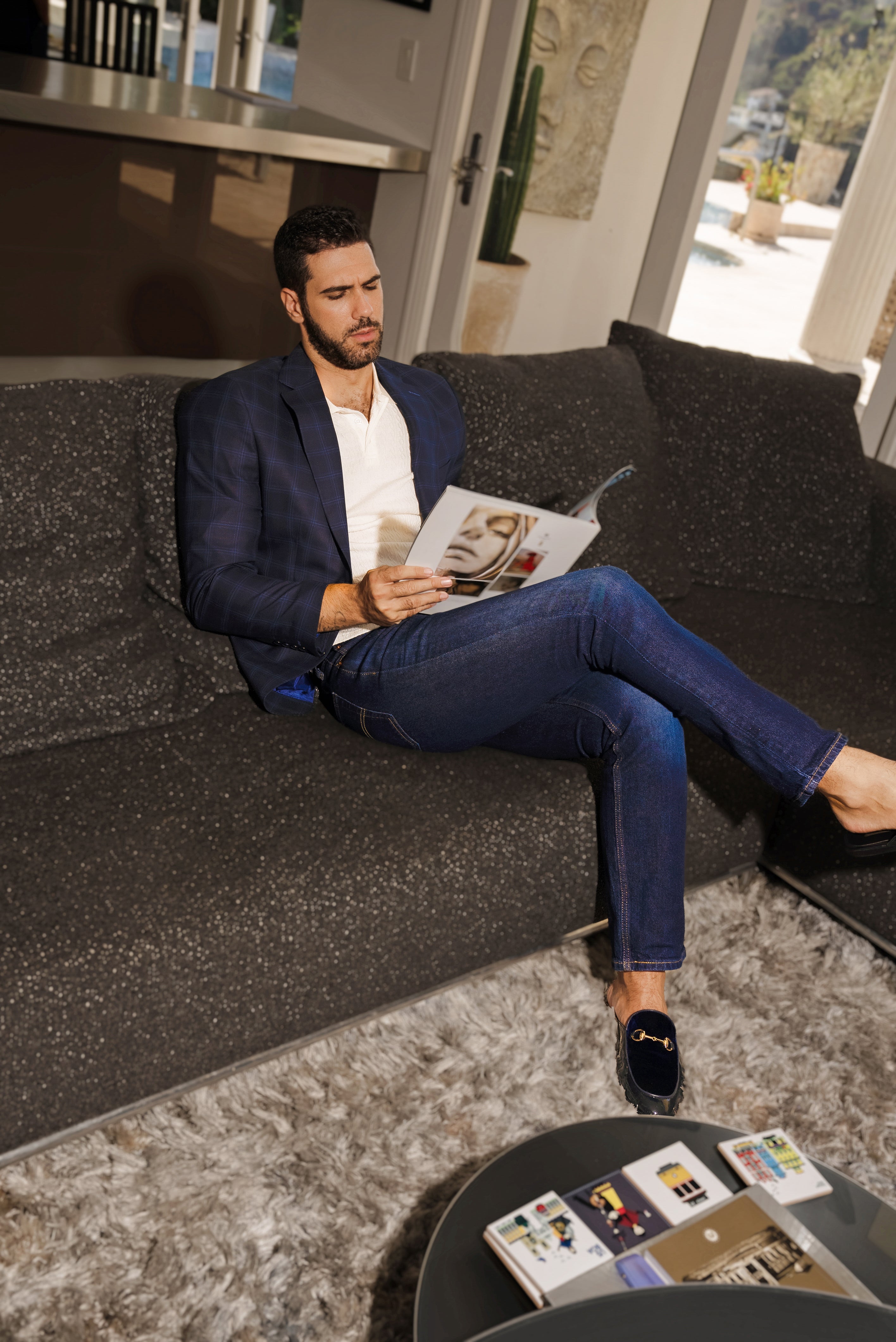 Chaqueta deportiva con estampado de cuadros azul marino para hombre de Mojito Reserve