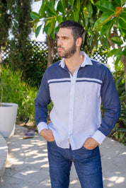 Casual Multi Color Block Design 100% Linen Shirt Long Sleeve