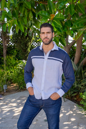 Casual Multi Color Block Design 100% Linen Shirt Long Sleeve