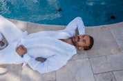 Men's 100% Linen Resort Shirt Long Sleeve with Pin Tuck and Embroidery Accent