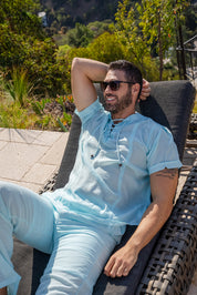 Mojito Men's Beachwear Henley Lace Up Shirt Short Sleeve