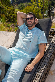 Mojito Men's Beachwear Henley Lace Up Shirt Short Sleeve