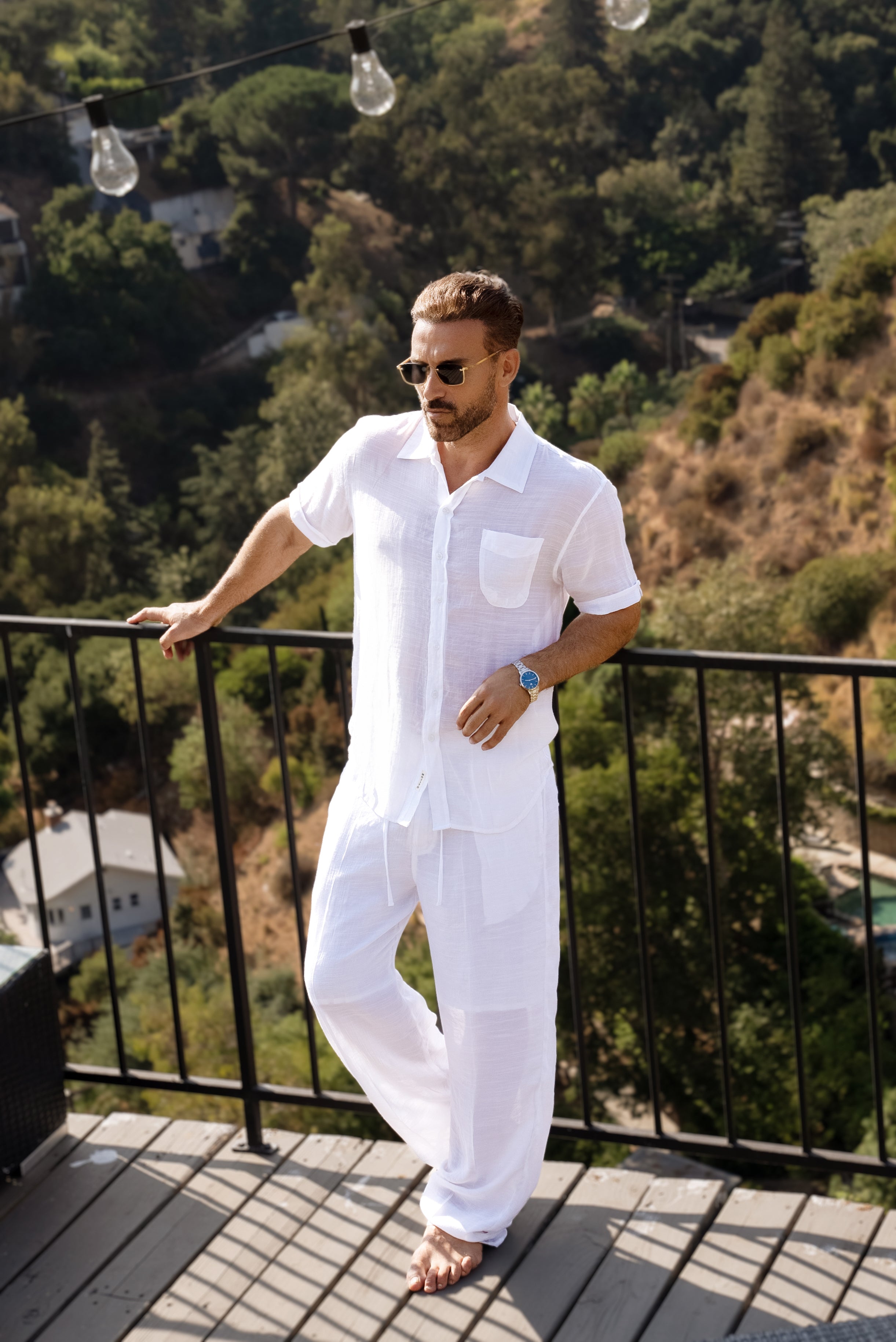Camisa informal de playa de manga corta con botones para hombre