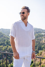 Mojito Men's Beach V-Neck Collar Shirt Short Sleeve with Embroidered Accent