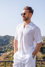 Mojito Men's Beach V-Neck Collar Shirt Short Sleeve with Embroidered Accent