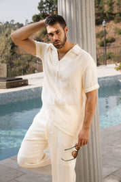 Camisa playera de cuello en V para hombre, manga corta, con detalle bordado