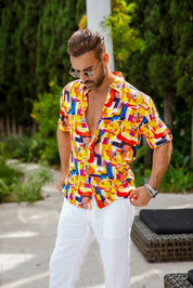 Camisa de rayón con estampado retro Mojito de manga corta