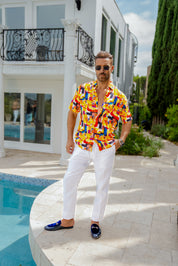 Camisa de rayón con estampado retro Mojito de manga corta