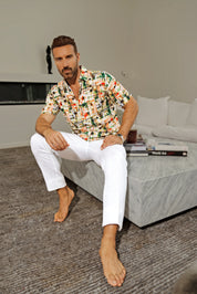 Camisa de rayón con estampado retro Mojito de manga corta