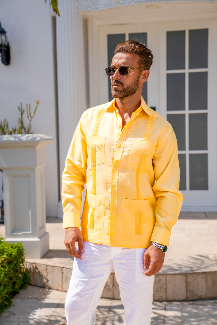 Mojito Men's Guayabera Shirt Premium 100% Linen Long Sleeve