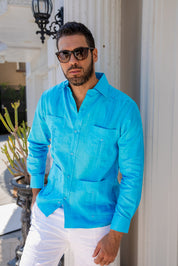 Mojito Men's Guayabera Shirt Premium 100% Linen Long Sleeve