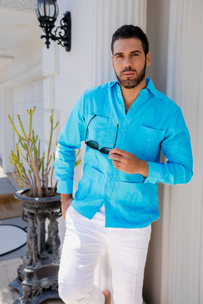 Mojito Men's Plus Size Guayabera Shirt Premium 100% Linen Long Sleeve 3X-8X